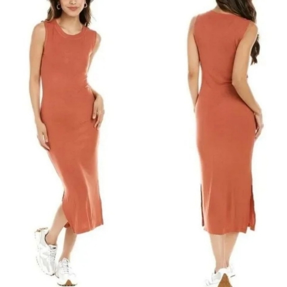 New WeWoreWhat Ribbed Knit Slip Bodycon Midi Dress In Clay NWT Size Medium - Picture 1 of 14